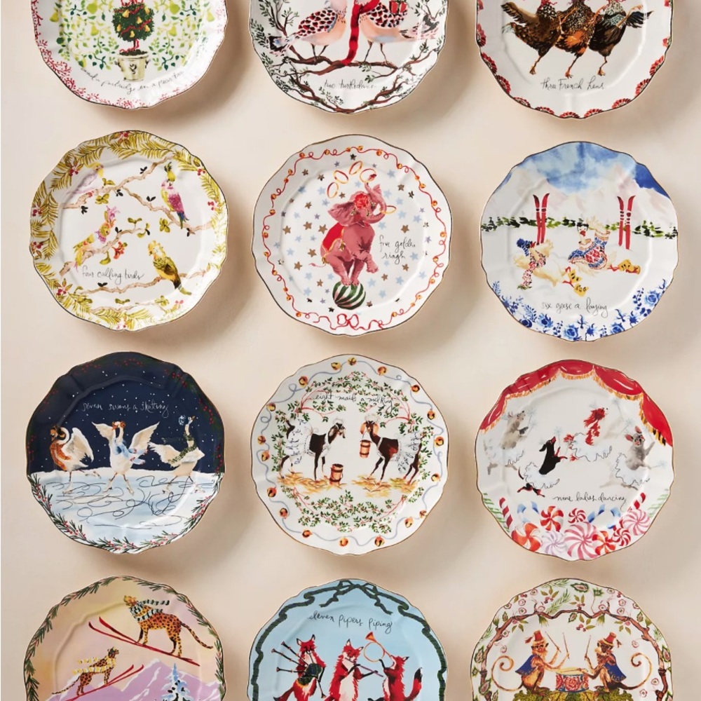 Anthropologie 12 Days of Christmas Plates Complete Set Inslee Fariss
